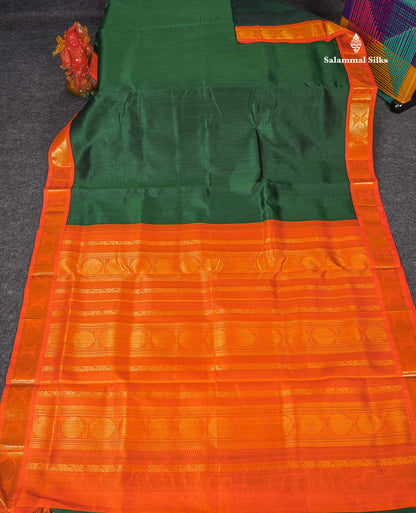 Full View Of Bottle Green Pure Silk Cotton Saree 