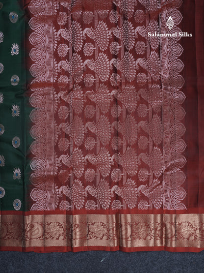 Green Shade Meenakari Work Puremix Silk Saree With Contrast Reddish Maroon Border