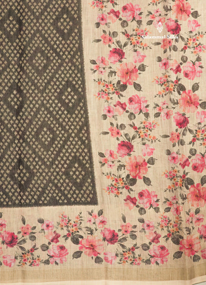 Grey Colour Mixed Cotton Patola Print Saree With Floral Print Border