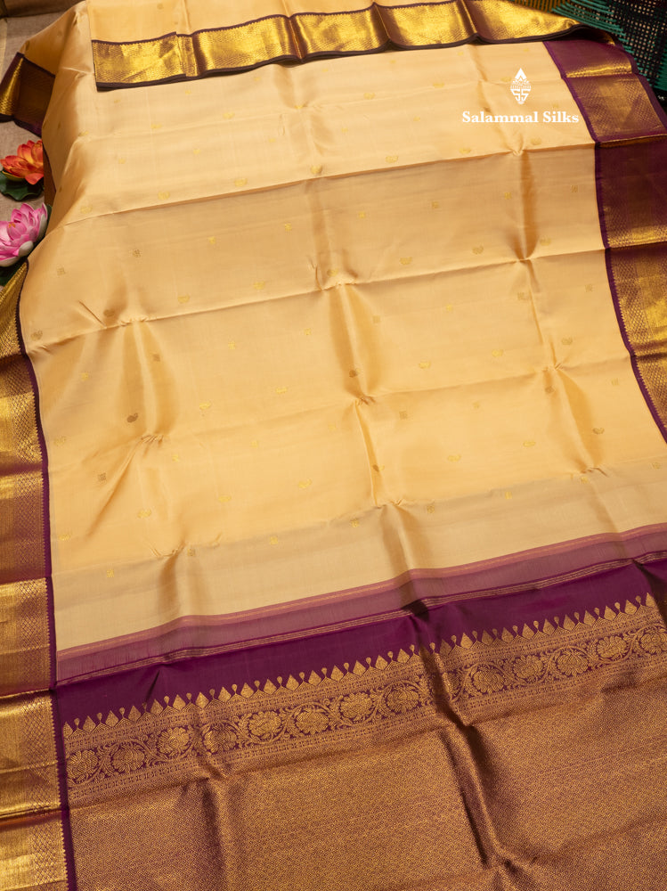 Sandal Colour Pure Kanjivaram Silk Saree with Violet Border