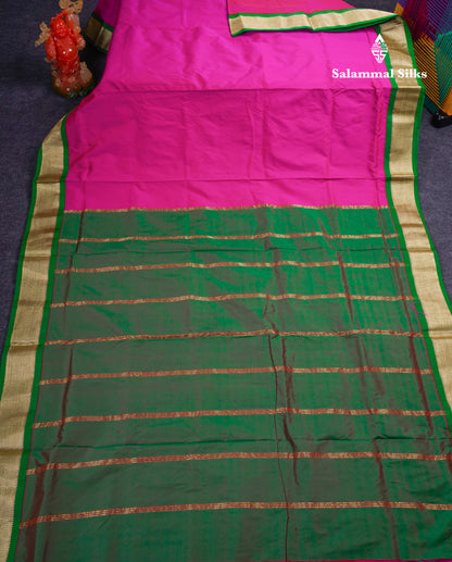 9.5 Yards Semi Silk Saree Magenta With Contrast Bottle Green Traditional Border