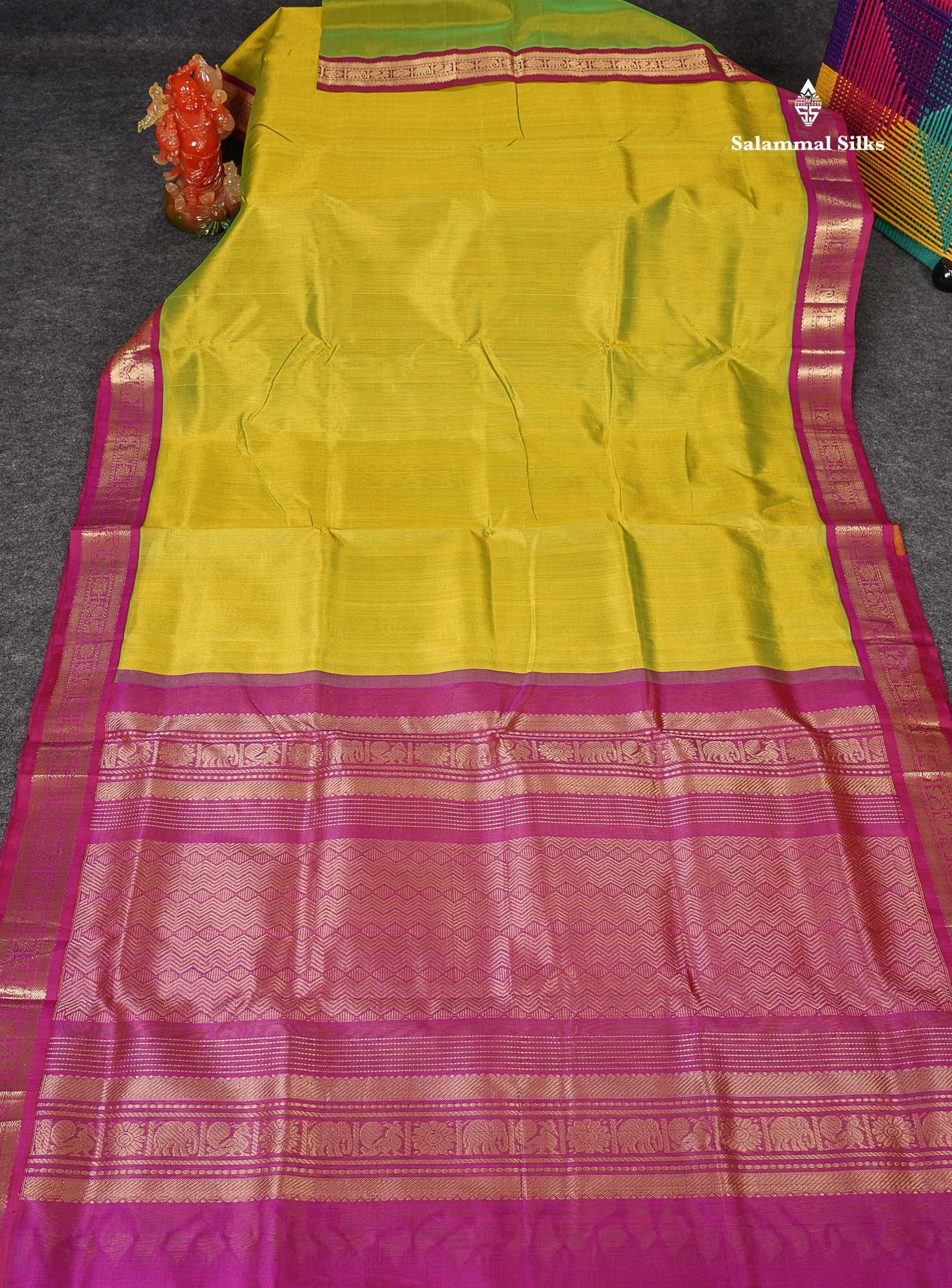 Full View Of Manthulir Green Korvai Pure Silk Cotton Saree 