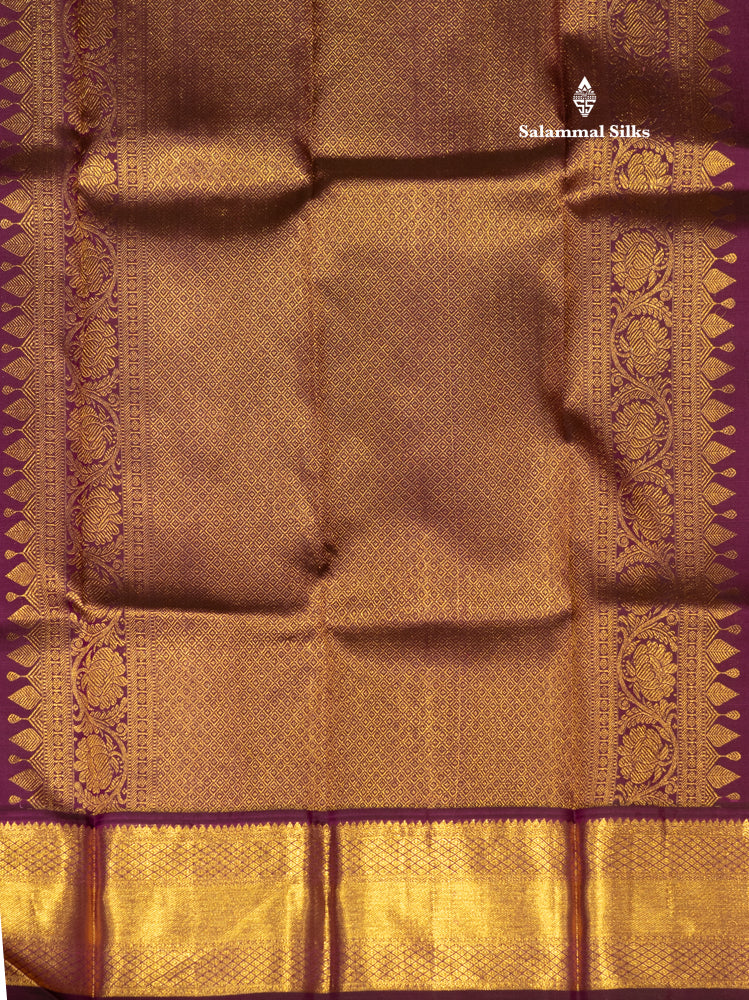 Sandal Colour Pure Kanjivaram Silk Saree with Violet Border