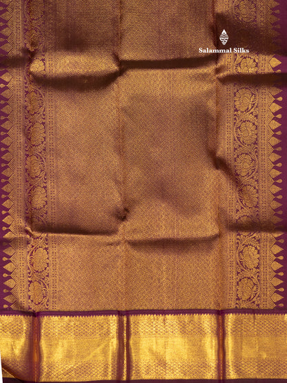 Sandal Colour Pure Kanjivaram Silk Saree with Violet Border