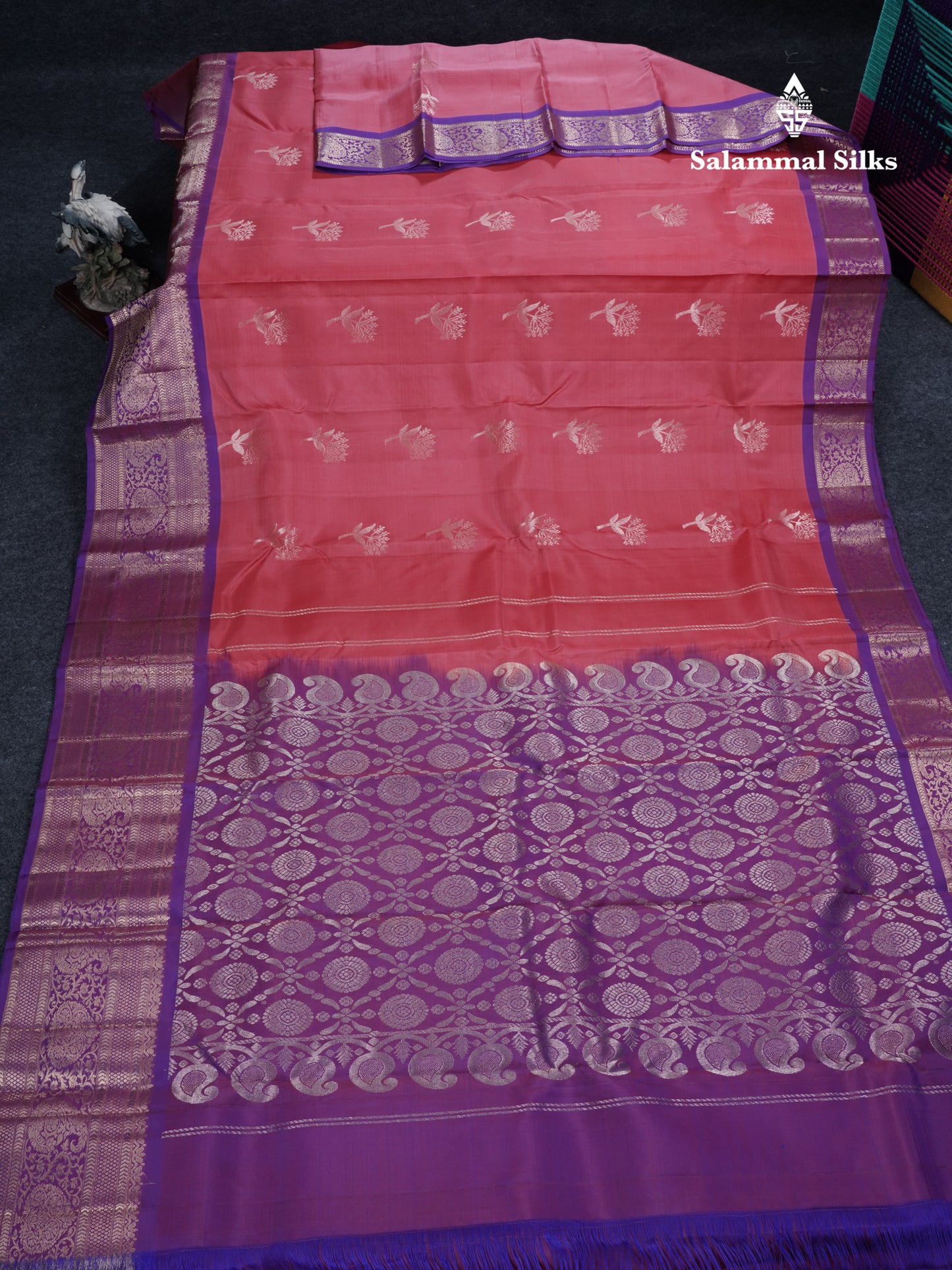 Pink Puremix Silk Saree With Contrast Purple Border