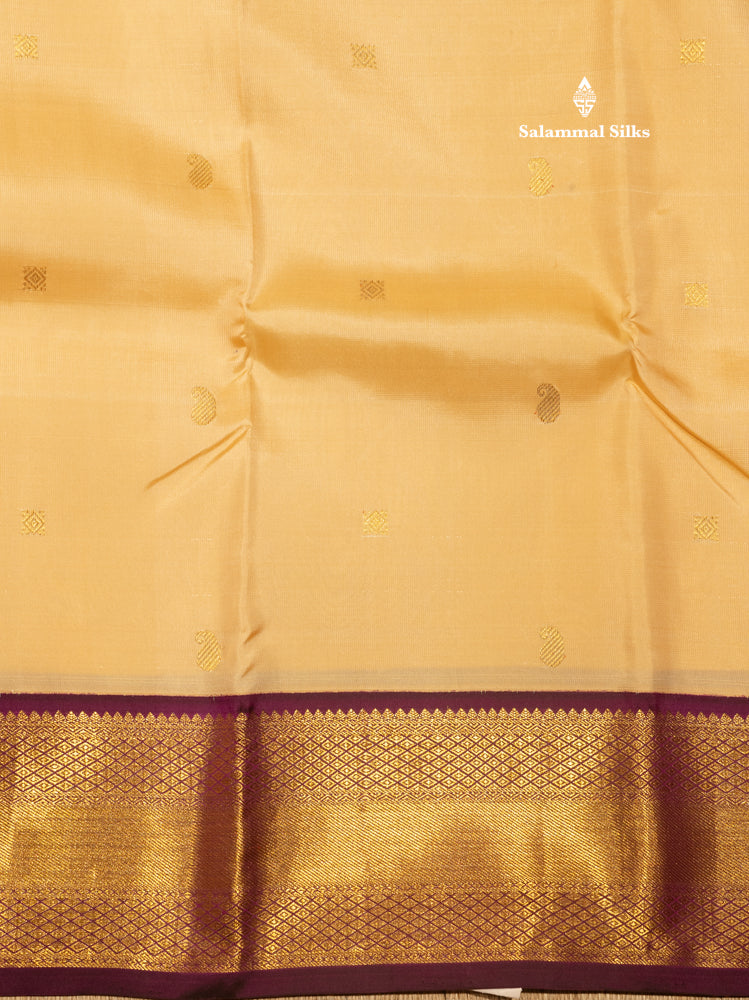 Sandal Colour Pure Kanjivaram Silk Saree with Violet Border