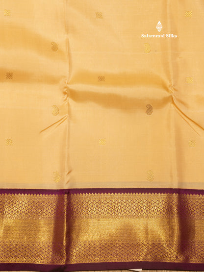 Sandal Colour Pure Kanjivaram Silk Saree with Violet Border