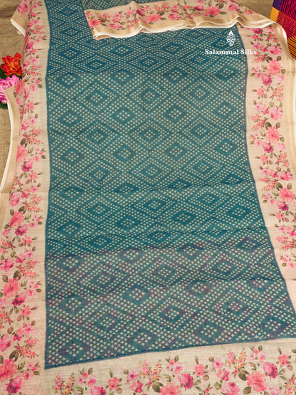 Grey Colour Mixed Cotton Patola Print Saree With Floral Print Border