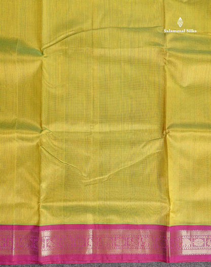 Pink Shade Korvai Border Of Manthulir Green Pure Silk Cotton Saree 