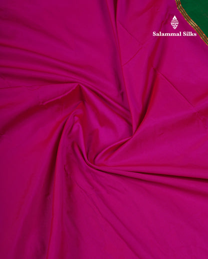 9.5 Yards Semi Silk Saree Magenta With Contrast Bottle Green Traditional Border