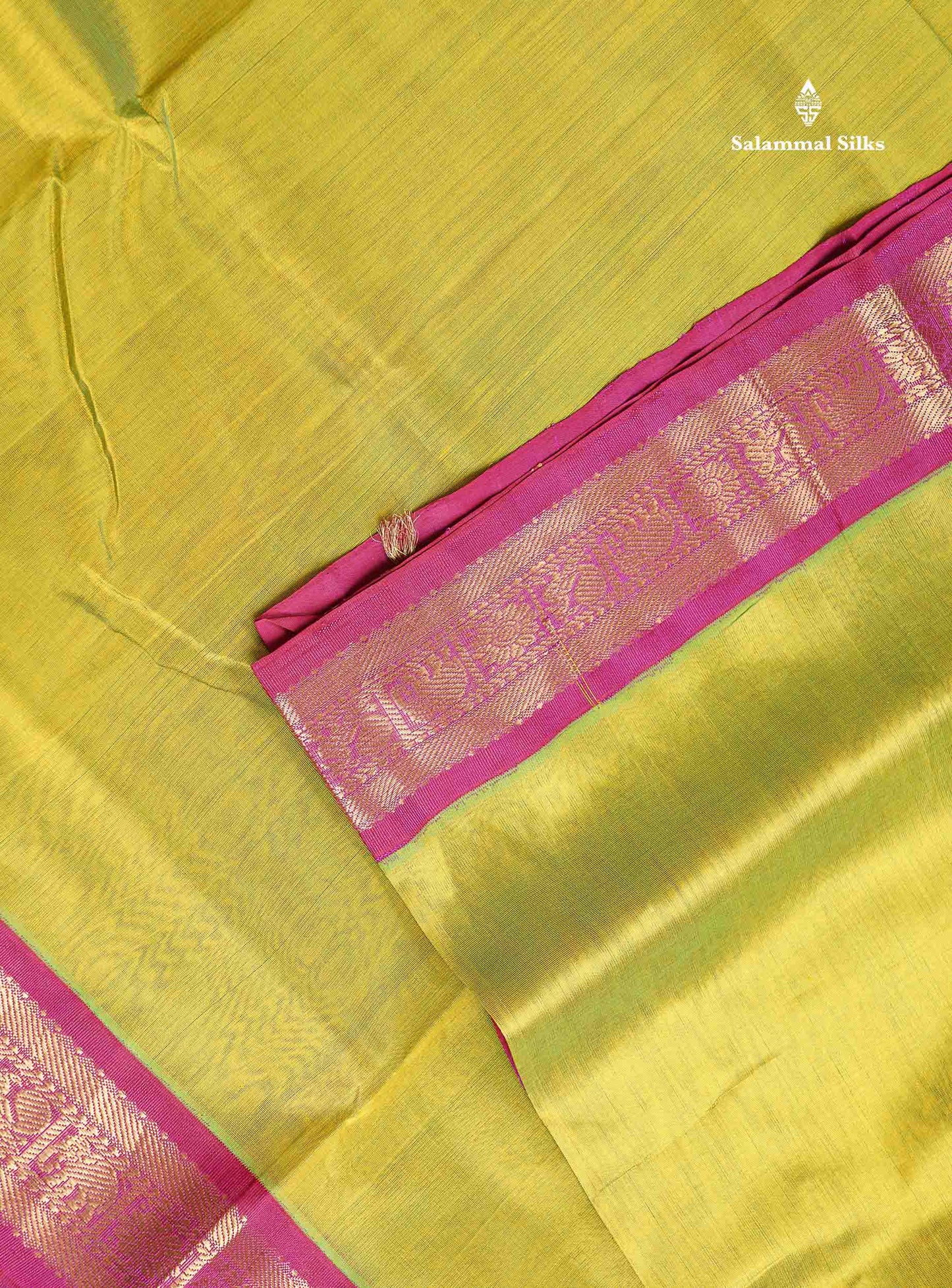 Korvai Pure Silk Cotton Saree - Manthulir Green Colour Body Plain With Pink Shade Traditional Border | 10 Yards