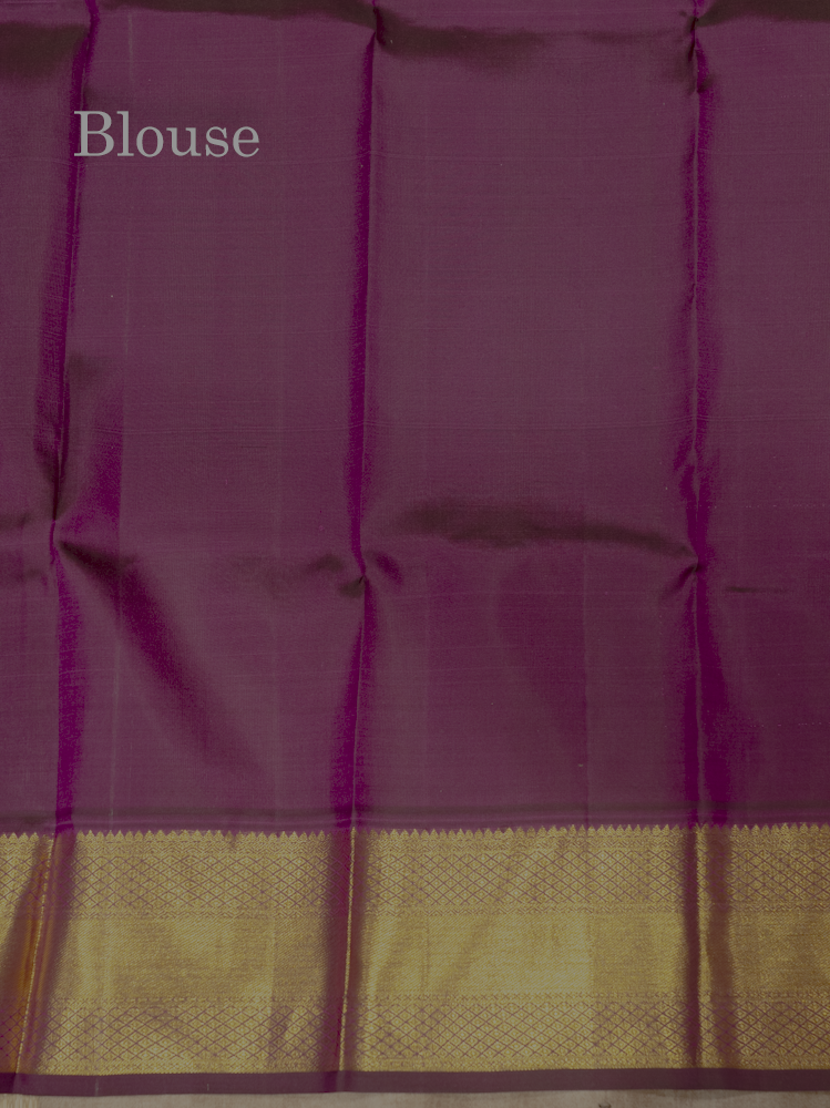 Sandal Colour Pure Kanjivaram Silk Saree with Violet Border