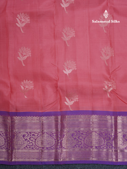Pink Puremix Silk Saree With Contrast Purple Border