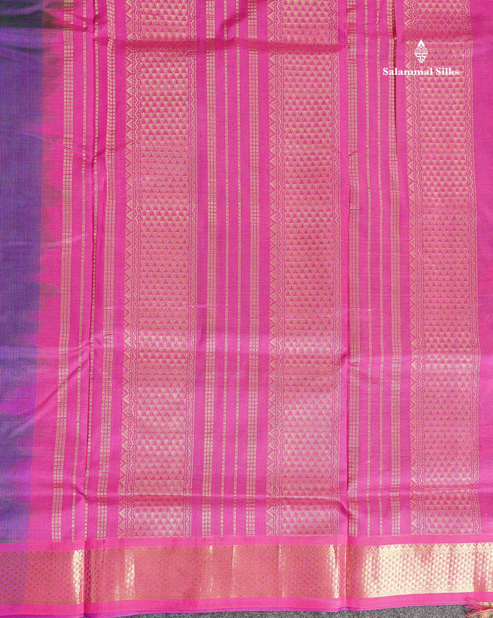 Pallu Of Dual Tone Peacock Blue Pure Silk Cotton Saree 