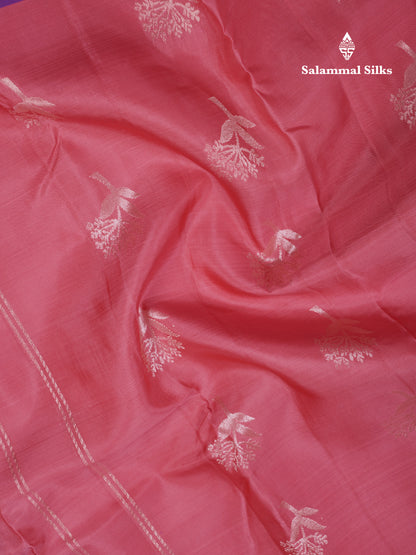 Pink Puremix Silk Saree With Contrast Purple Border