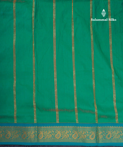 11 Yards Plain Semi Silk Saree Pink with Contrast Peacock Green Traditional Border