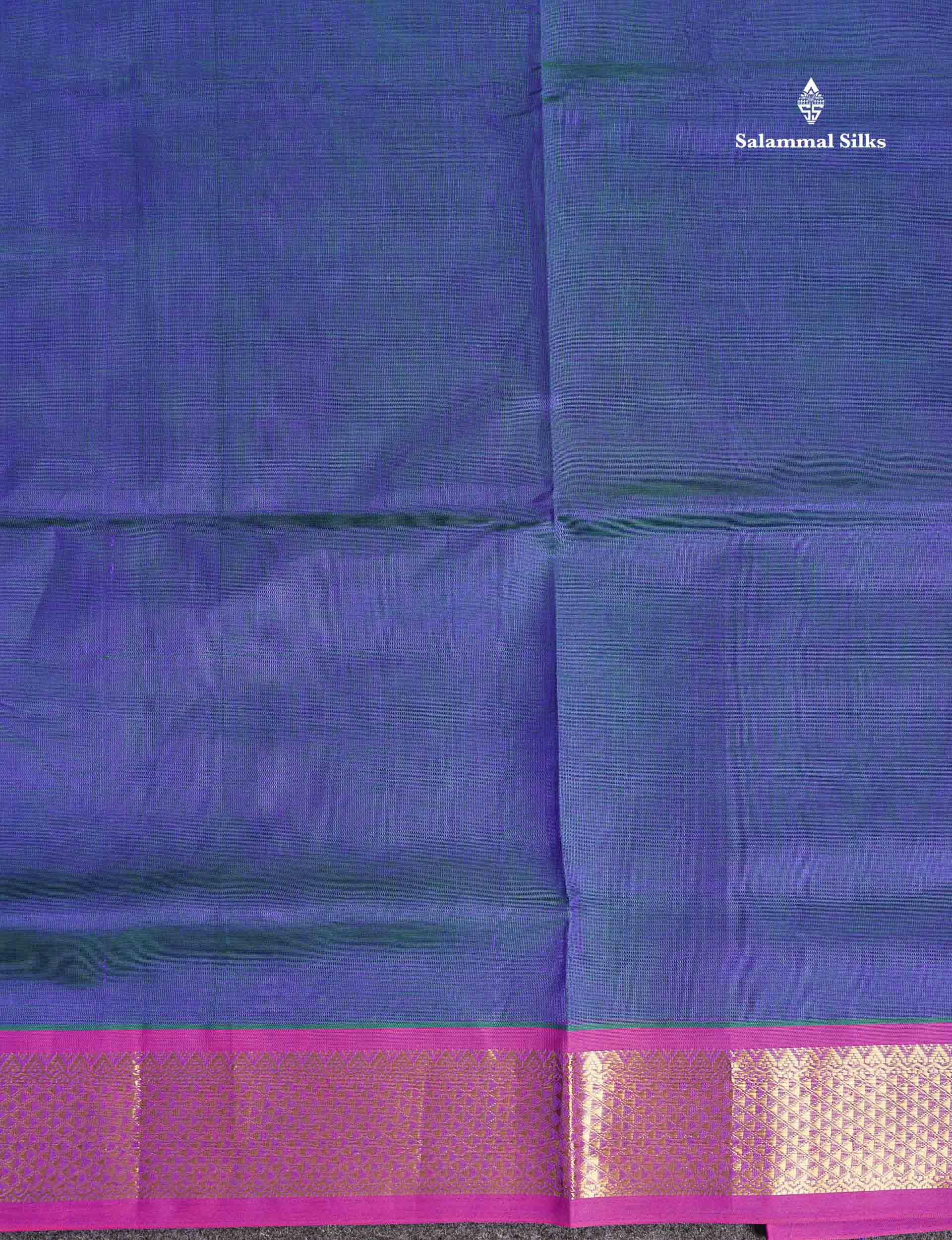 Pink Border Of Dual Tone Peacock Blue Pure Silk Cotton Saree 