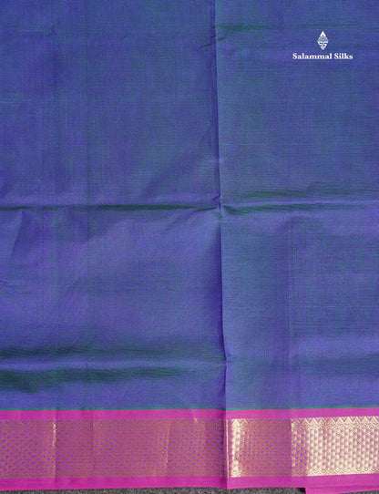 Pink Border Of Dual Tone Peacock Blue Pure Silk Cotton Saree 