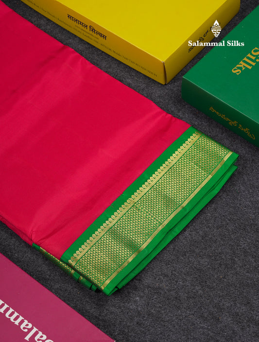 Korvai Beautiful Dual Tone Pink 10 Yards Pure Silk Saree With (4.1 inch) Contrast Green Traditional Border