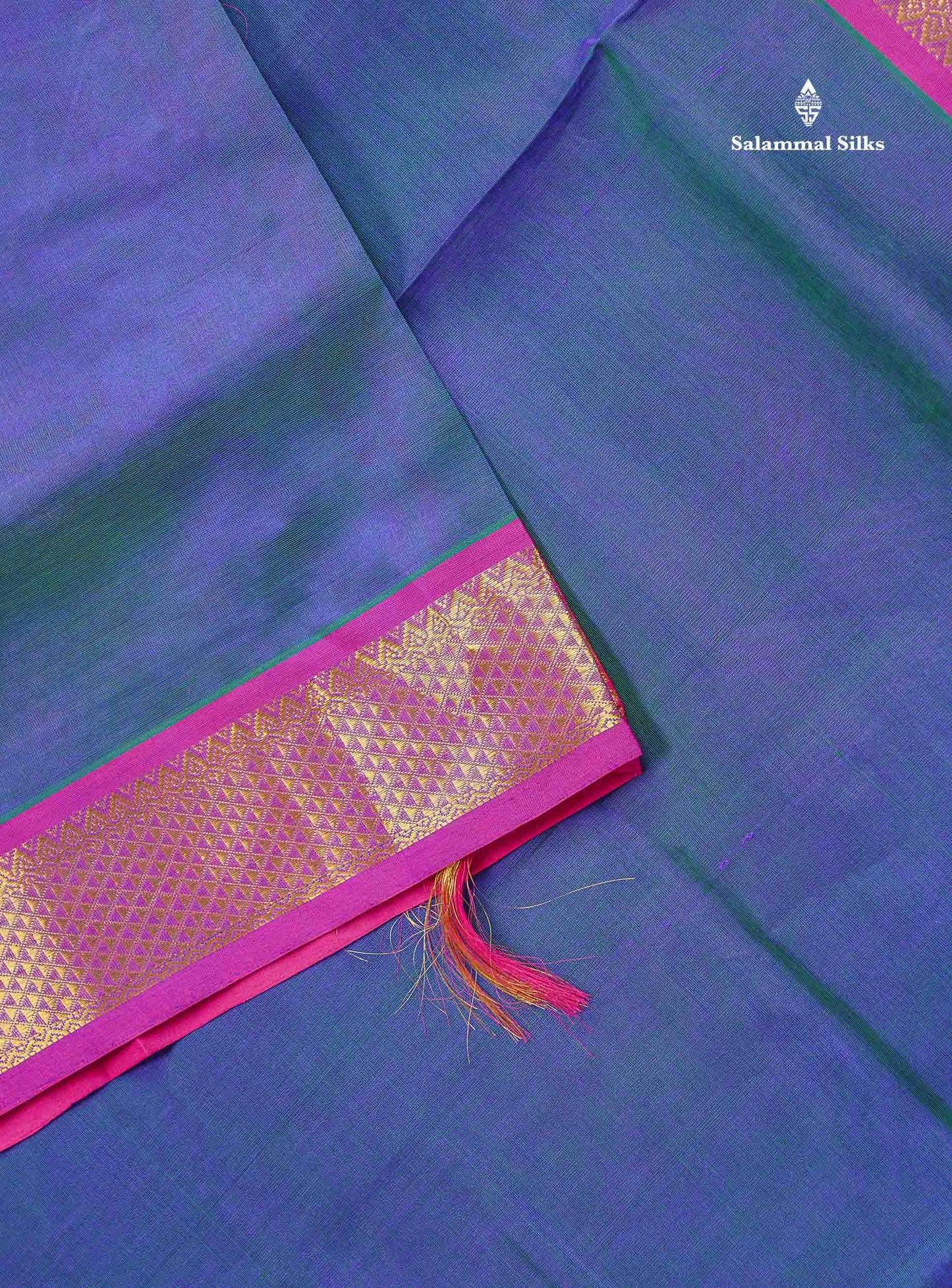 Pure Silk Cotton Saree - Dual Tone Peacock Blue Colour Body Plain With Pink Border | 10 Yards
