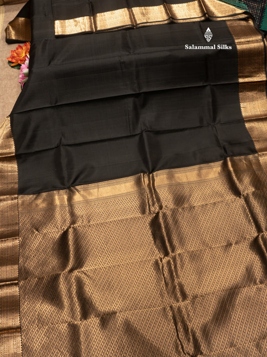 Black Colour Kanjivaram Pure Silk Saree With Traditional Gold Zari Border