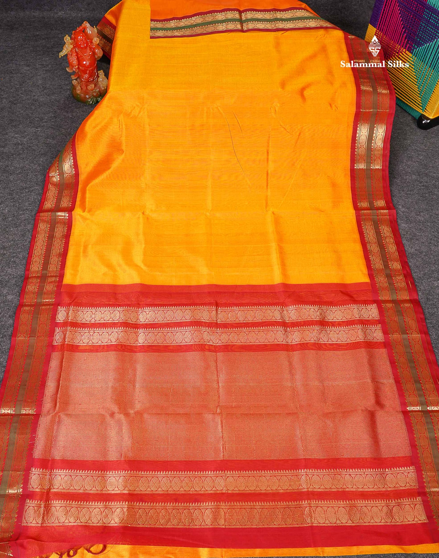 Full View Of Mango Yellow Korvai Pure Silk Cotton Saree 