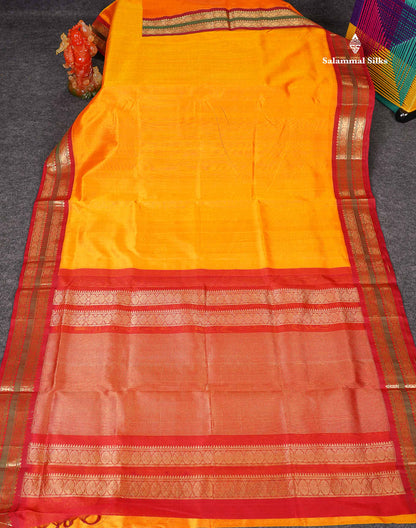 Full View Of Mango Yellow Korvai Pure Silk Cotton Saree 
