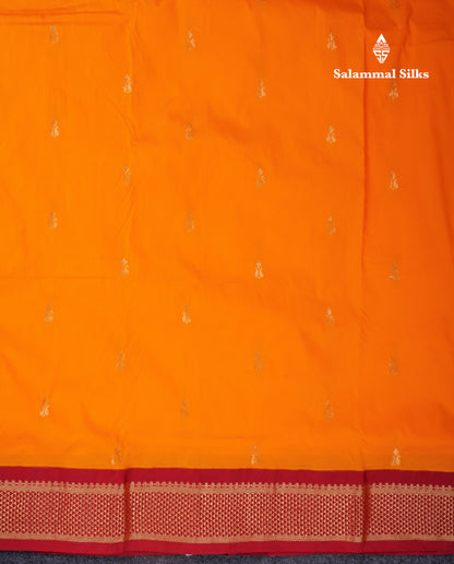 9.5 Yards Semi Silk Saree Mango Yellow With Contrast Maroon Traditional Border
