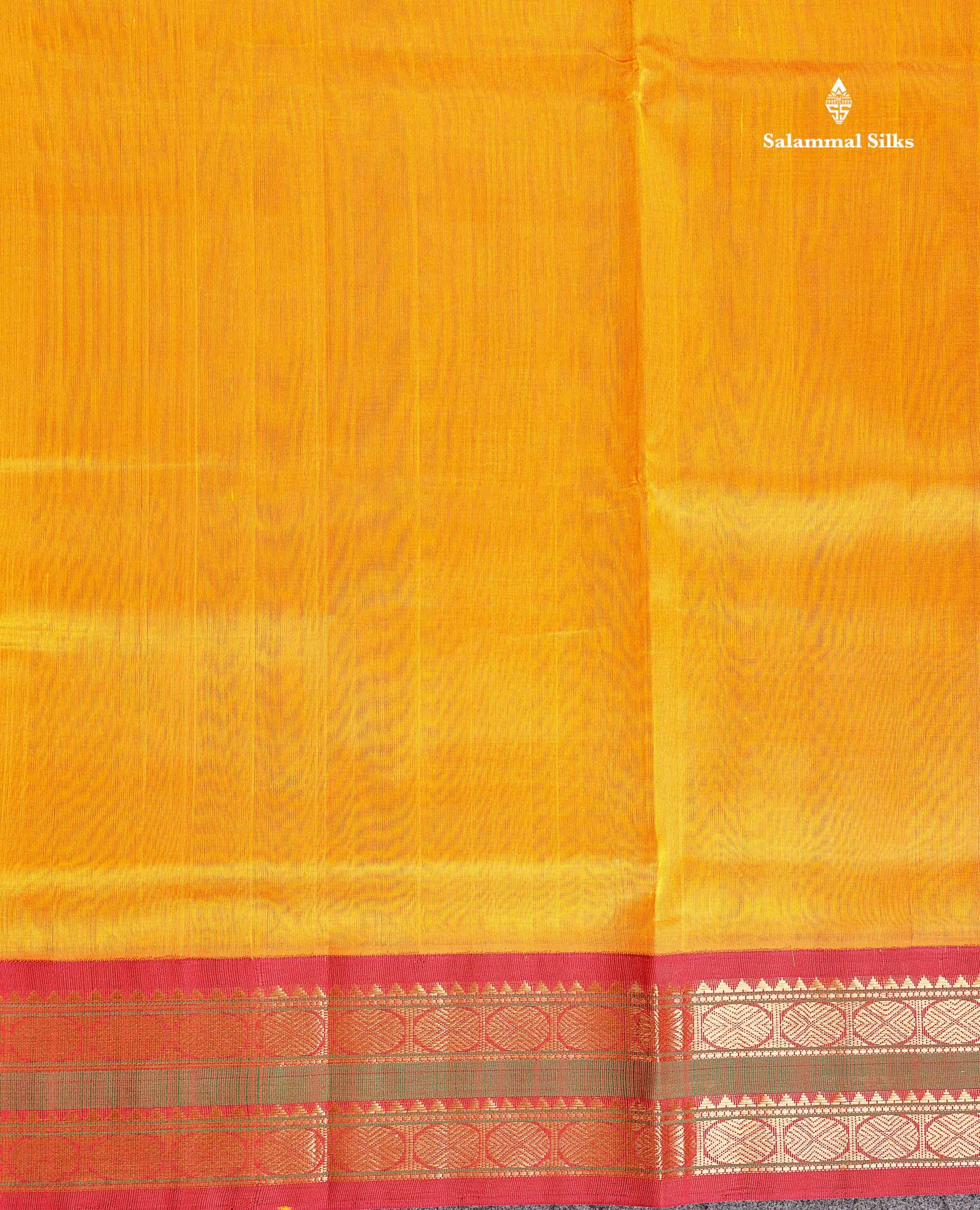Maroon Korvai Border Of Mango Yellow Pure Silk Cotton Saree 