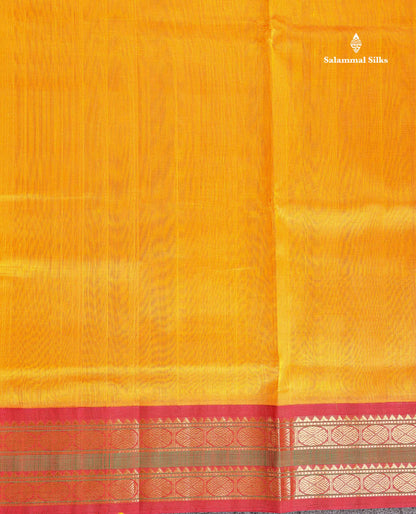 Maroon Korvai Border Of Mango Yellow Pure Silk Cotton Saree 