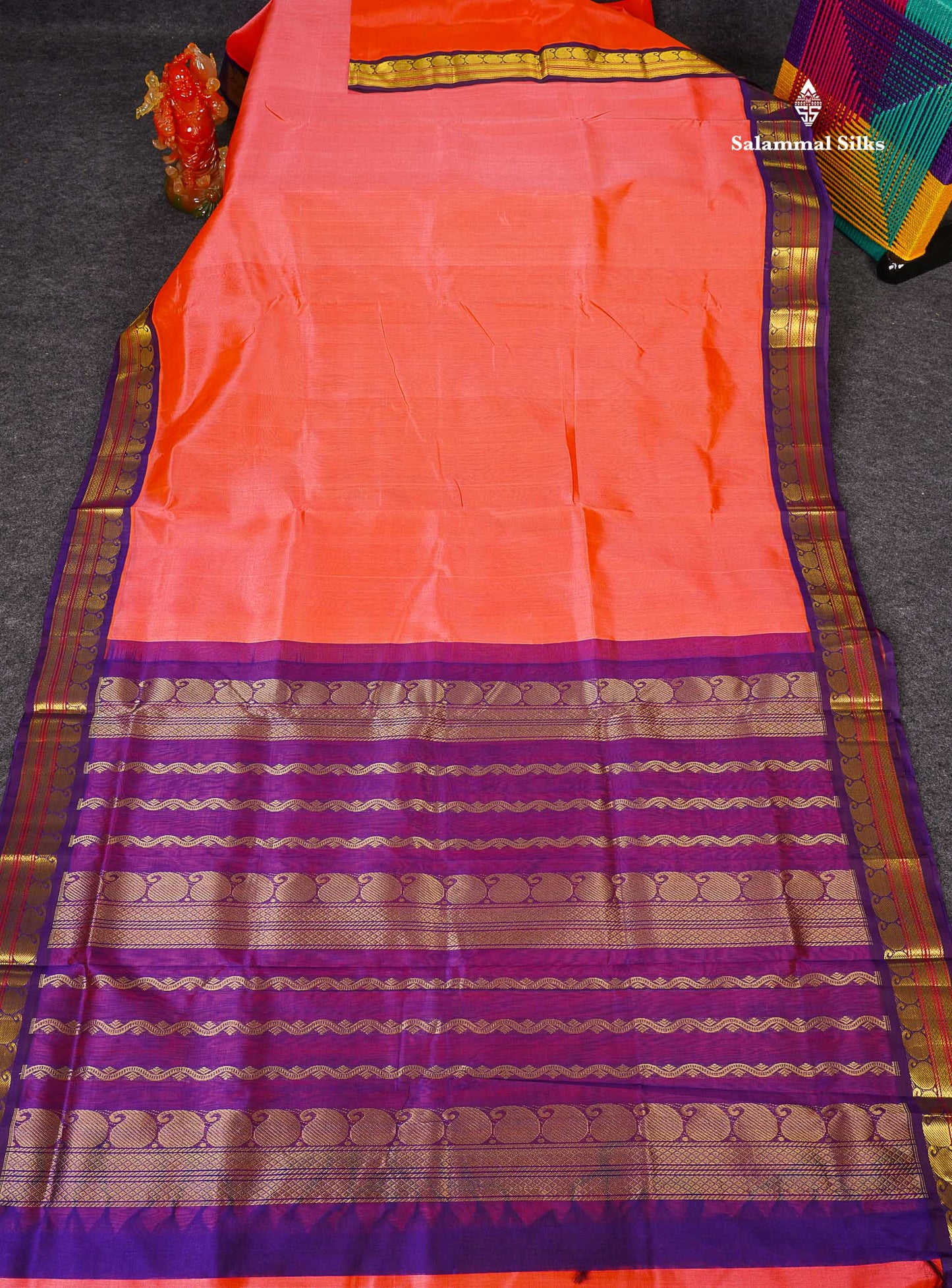 Full View Of Peach Korvai Pure Silk Cotton Saree 