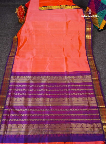 Full View Of Peach Korvai Pure Silk Cotton Saree 