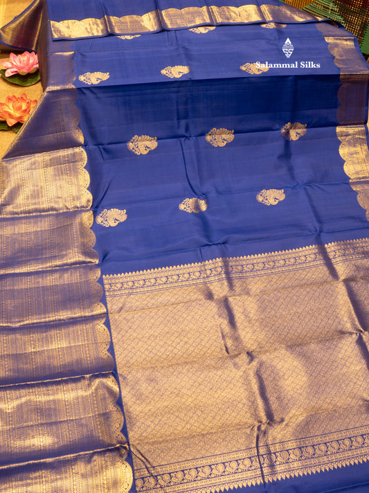 Royal Blue Colour Pure Kanjivaram Silk Saree with Traditional Long Size Border