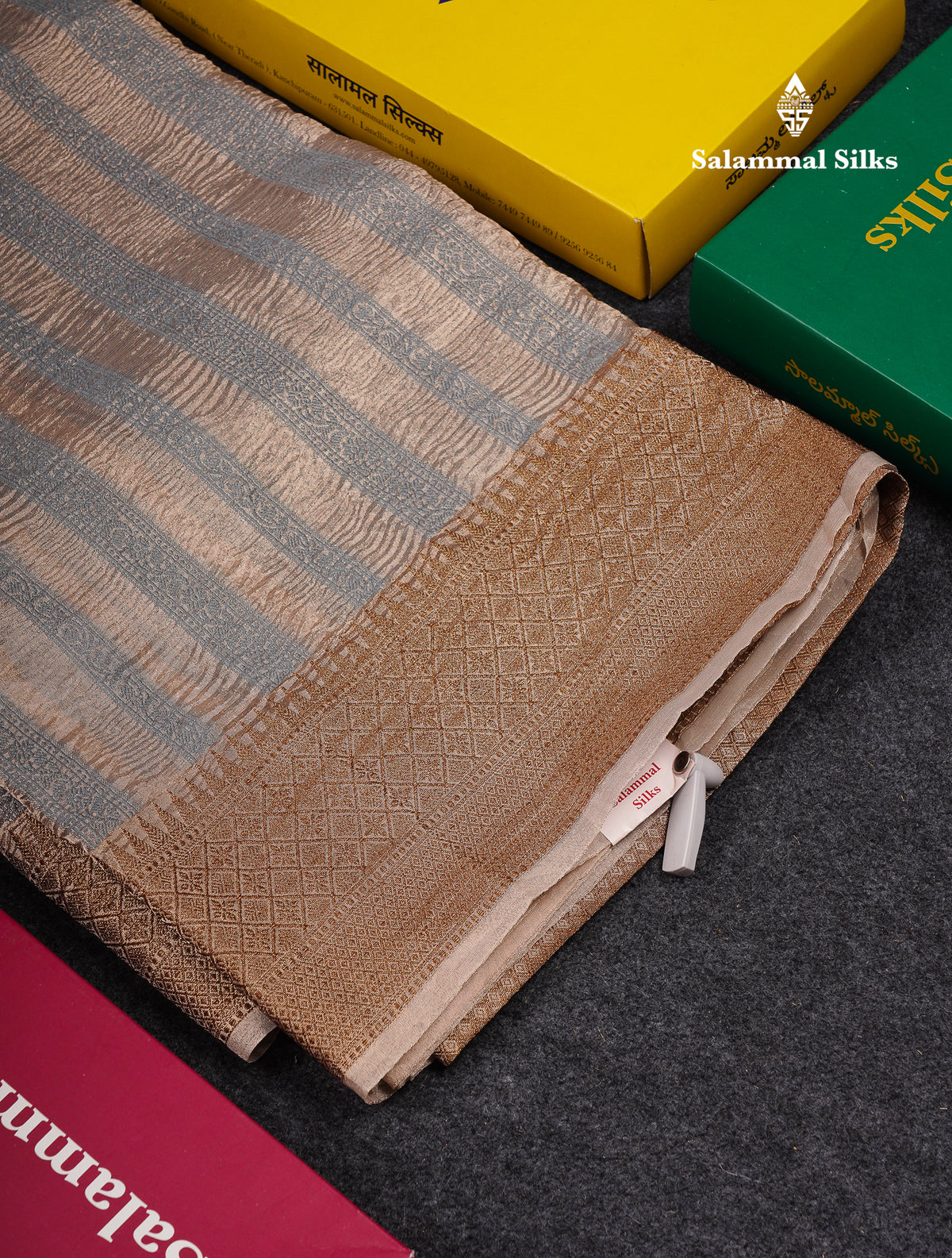 Premium Sandal Tissue Crush Fancy Saree With Traditional Border