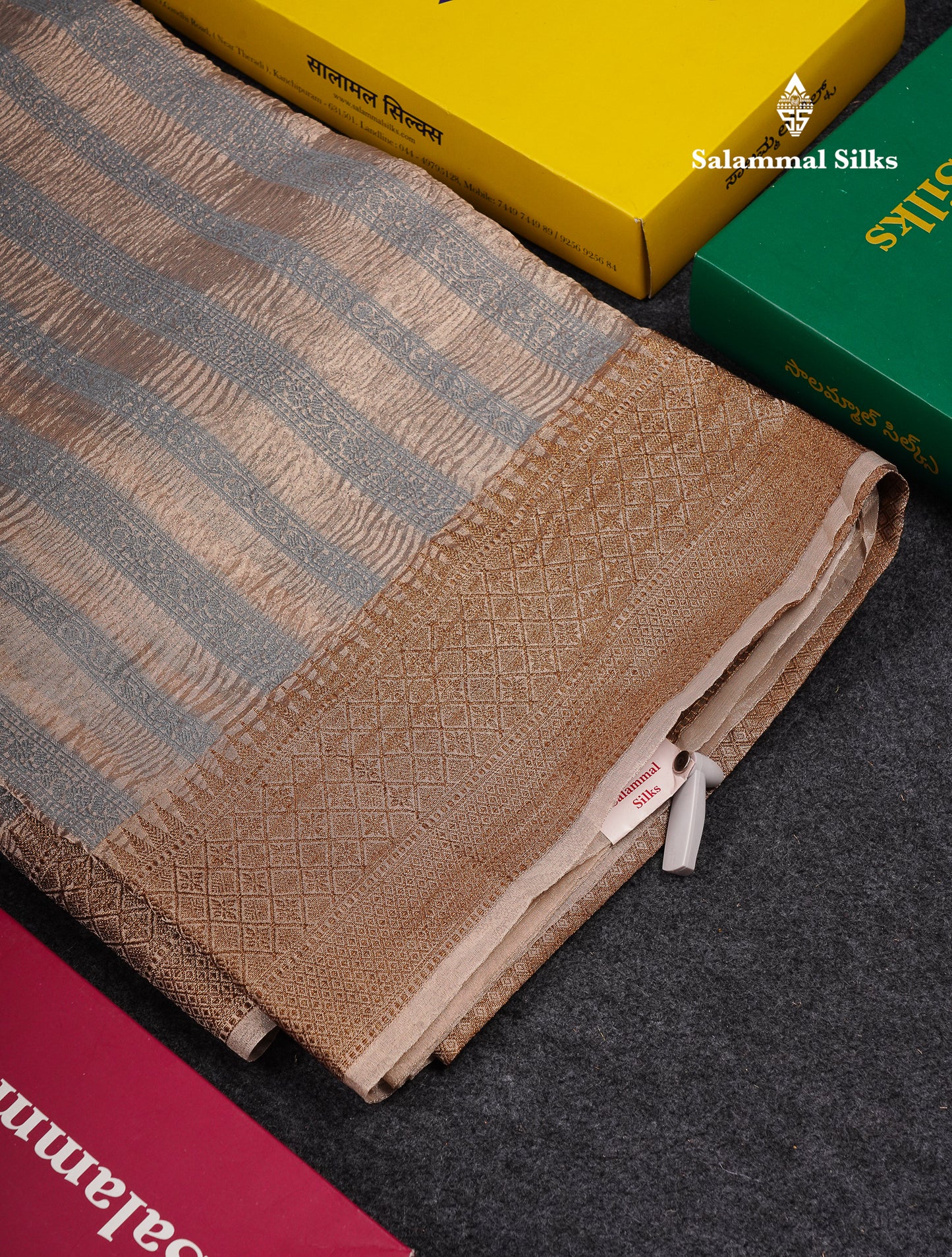 Premium Sandal Tissue Crush Fancy Saree With Traditional Border