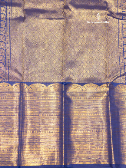 Royal Blue Colour Pure Kanjivaram Silk Saree with Traditional Long Size Border