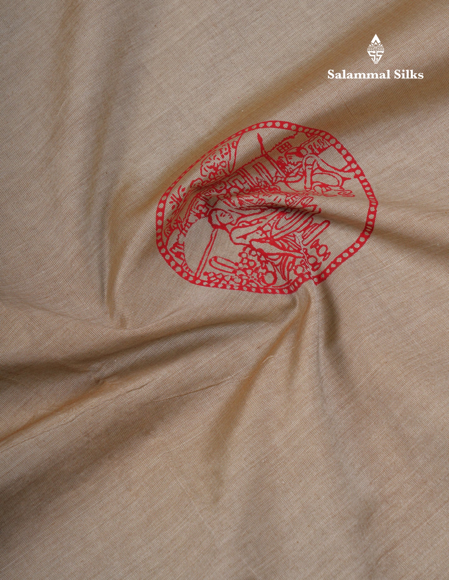 Beautiful Cream Sandal South Cotton Printed Saree With Contrast Dark Brown Blouse