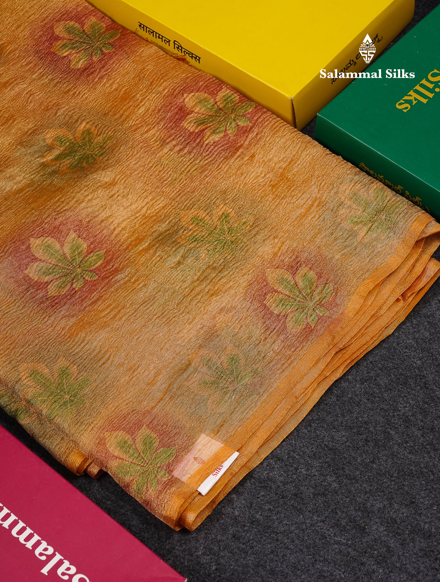 Premium Orange Tissue Crush Fancy Saree With Blouse