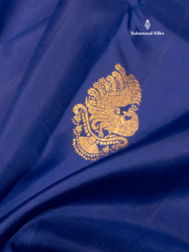 Royal Blue Colour Pure Kanjivaram Silk Saree with Traditional Long Size Border
