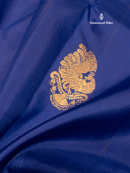 Royal Blue Colour Pure Kanjivaram Silk Saree with Traditional Long Size Border