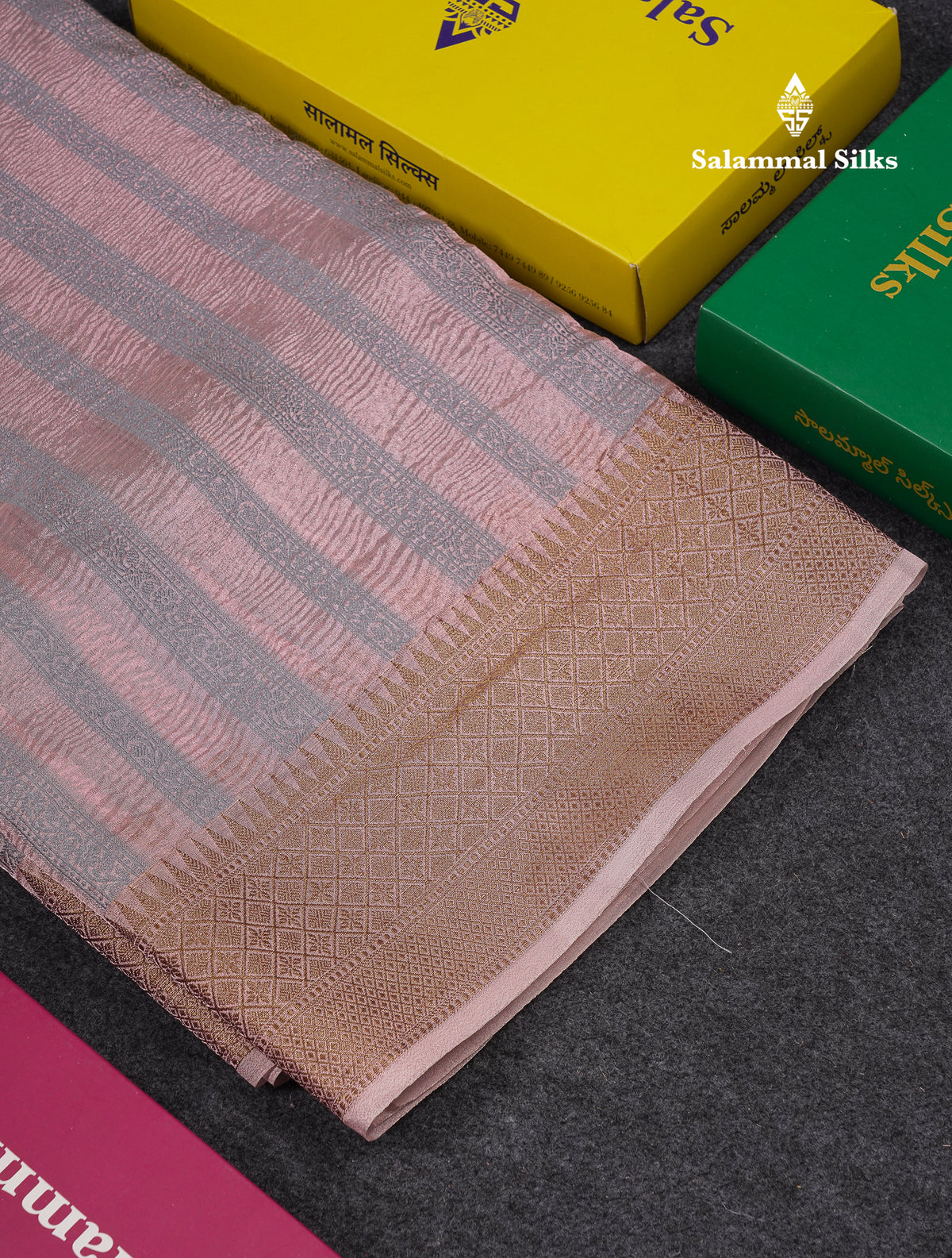 Premium Dark Peach Tissue Crush Fancy Saree With Traditional Border