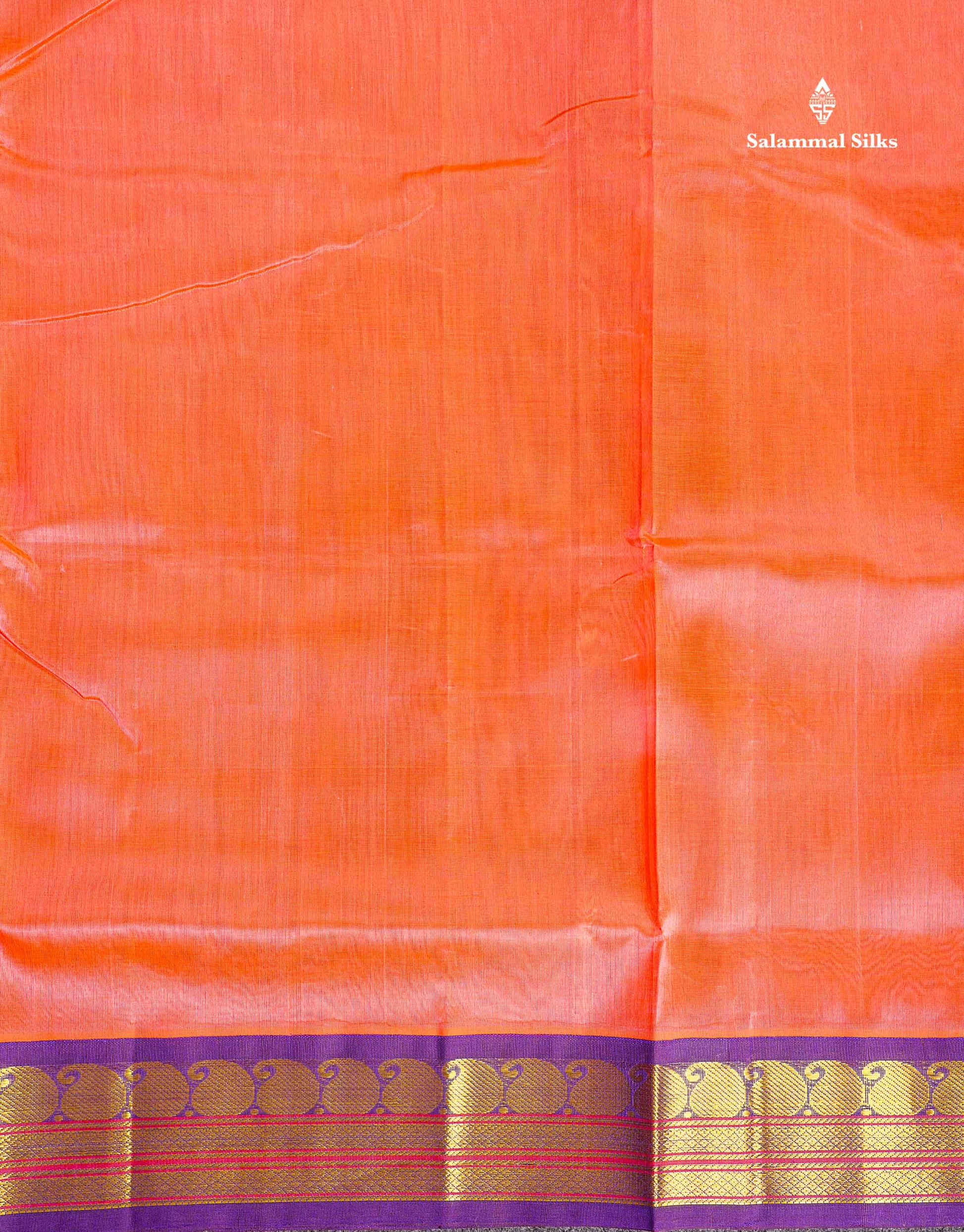 Dark Purple Korvai Border Of Peach Pure Silk Cotton Saree