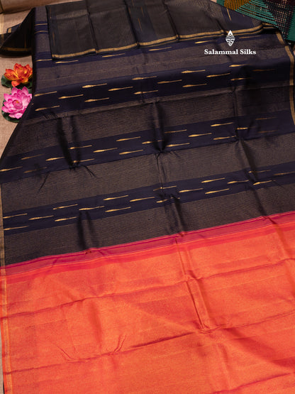 Dark Navy Blue Colour Pure Kanjivaram Silk Saree with Zari Lines Border