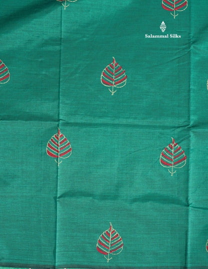 Peacock Green Mixed Cotton Printed Saree With Contrast Sandal  Blouse