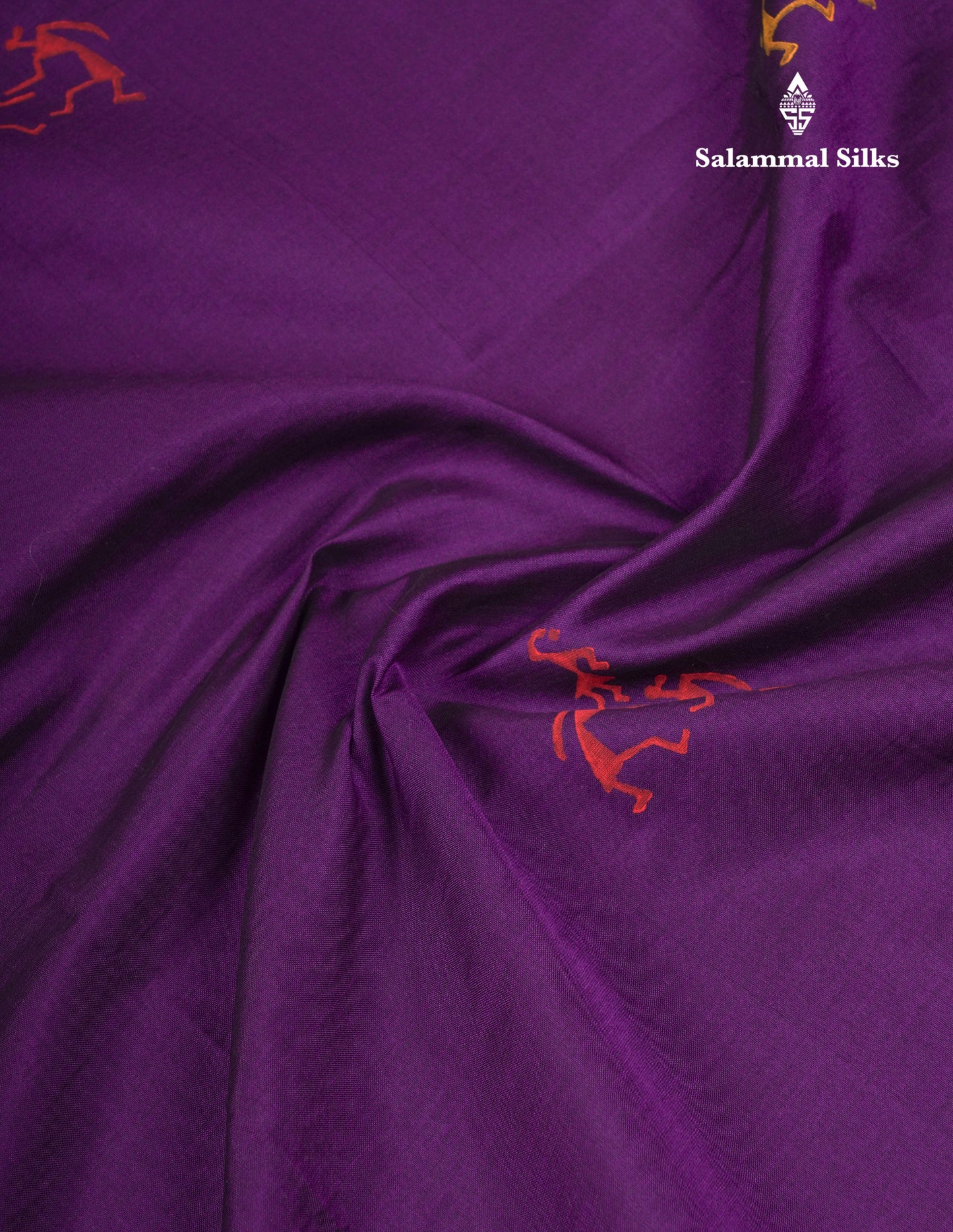 Beautiful Dark Purple South Cotton Printed Saree With Contrast Orange Blouse