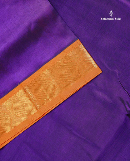 Korvai Pure Silk Cotton Saree - Bottle Green Colour Body Plain With Contrast Orange Border | 10 Yards