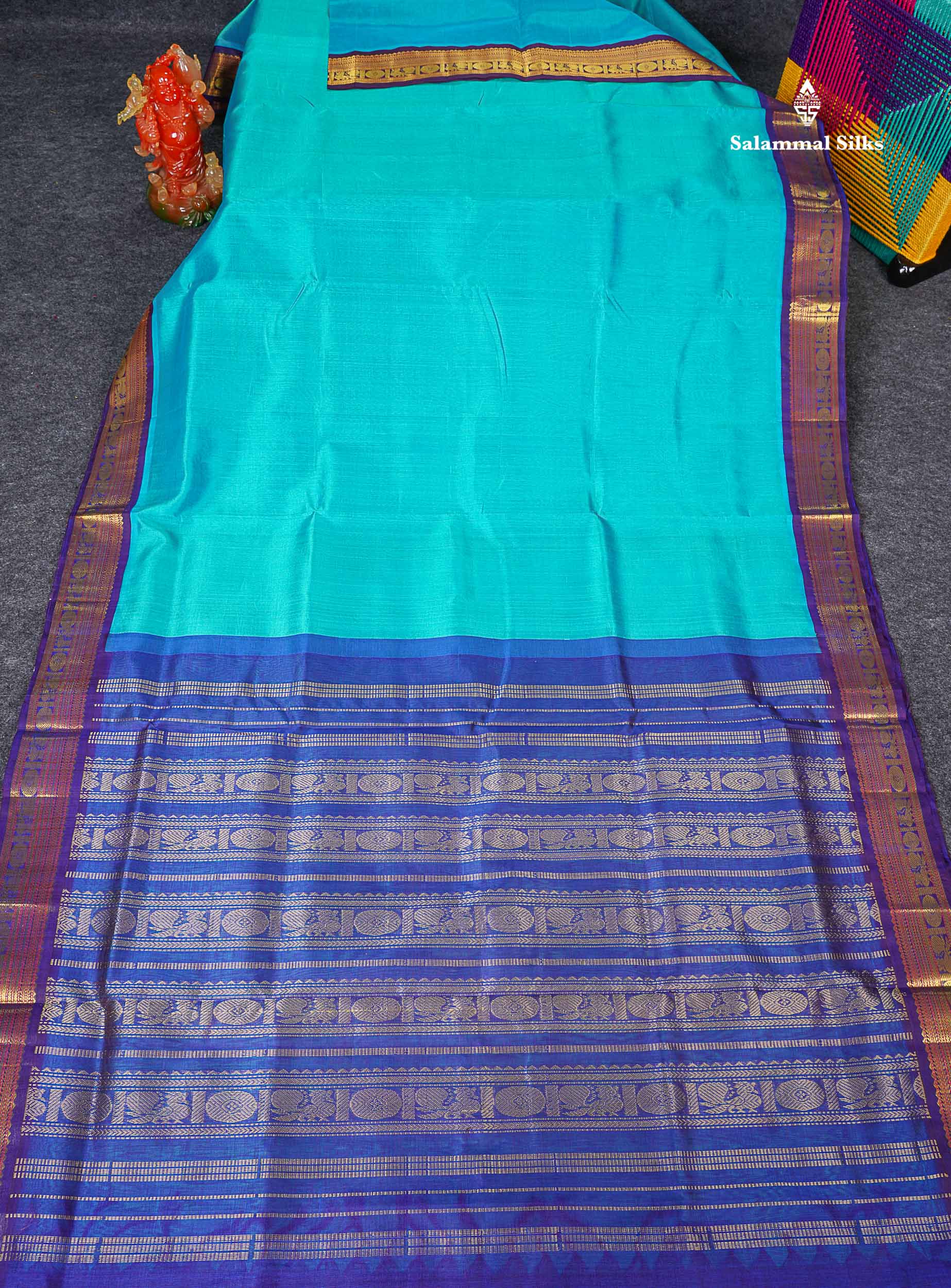 Full View Of Sapphire Blue Korvai Pure Silk Cotton Saree 