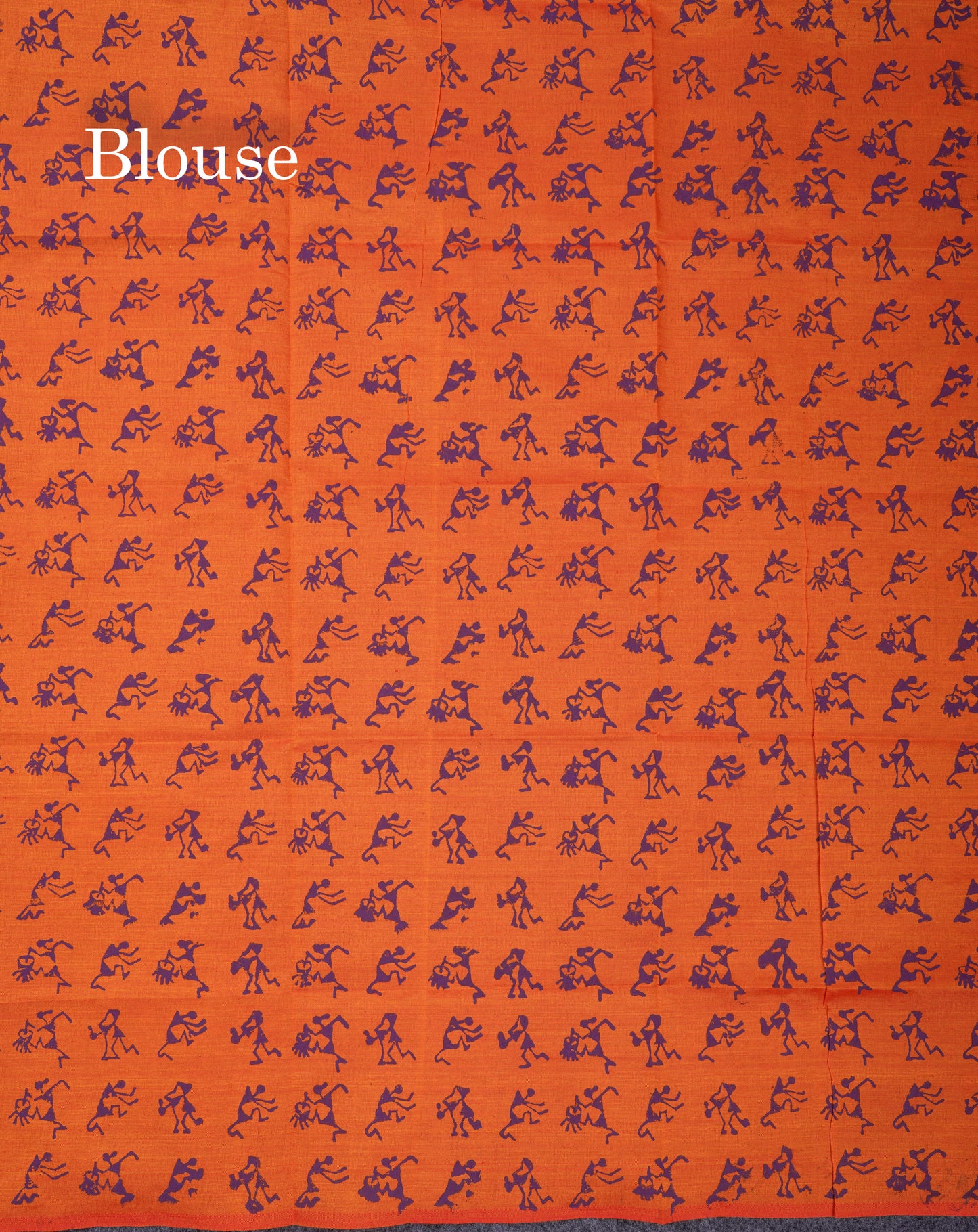 Beautiful Dark Purple South Cotton Printed Saree With Contrast Orange Blouse