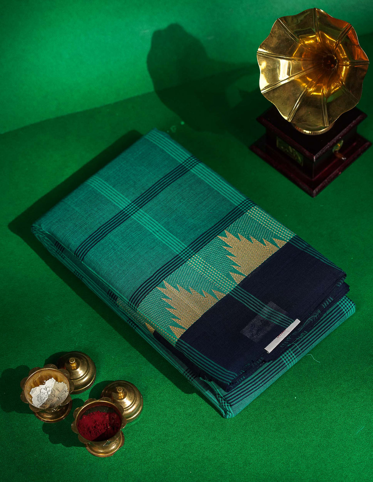 Chettinad Pure Cotton Saree - Peach Colour Body Checks With Temple Border