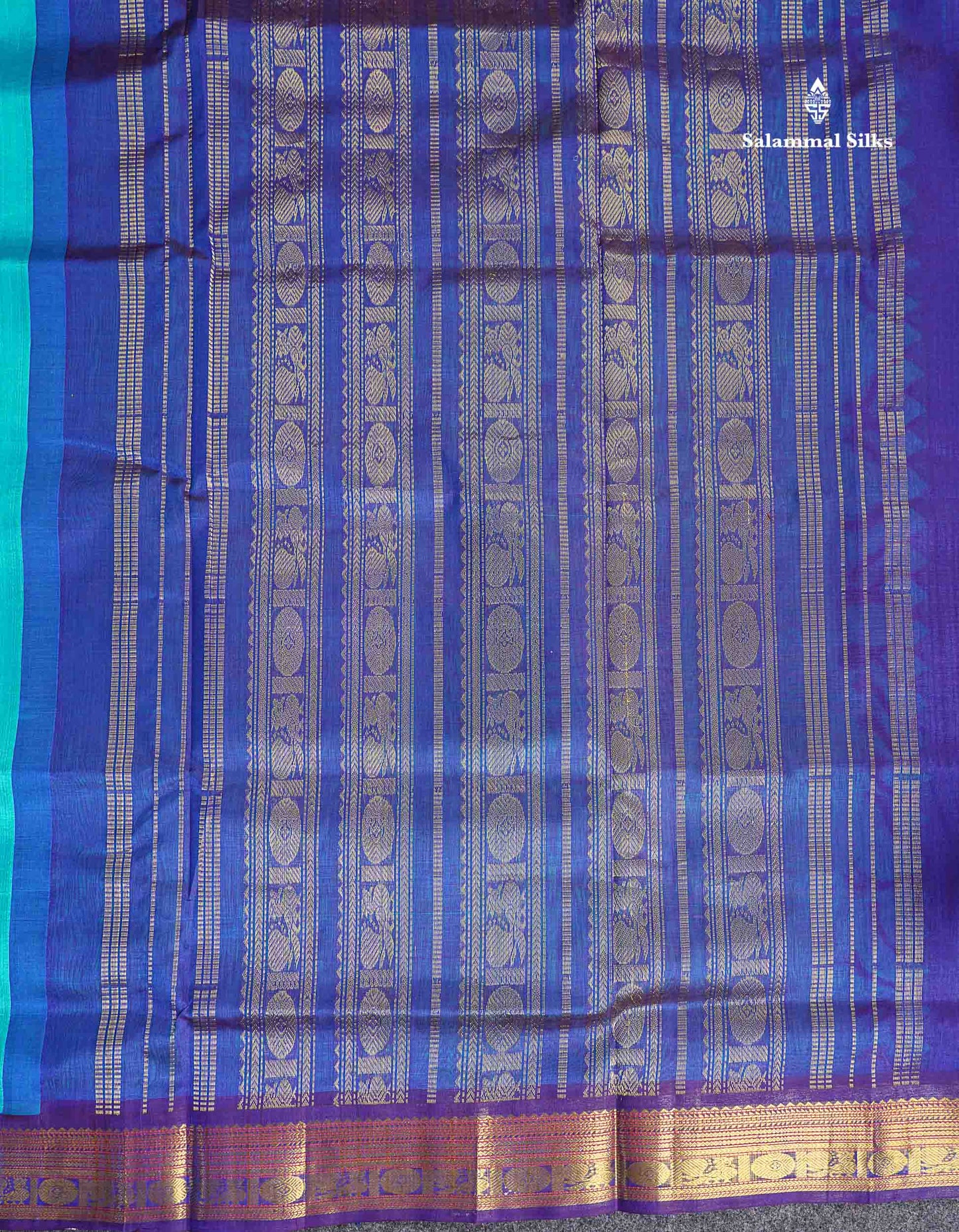 Pallu Of Sapphire Blue Pure Silk Cotton Saree 